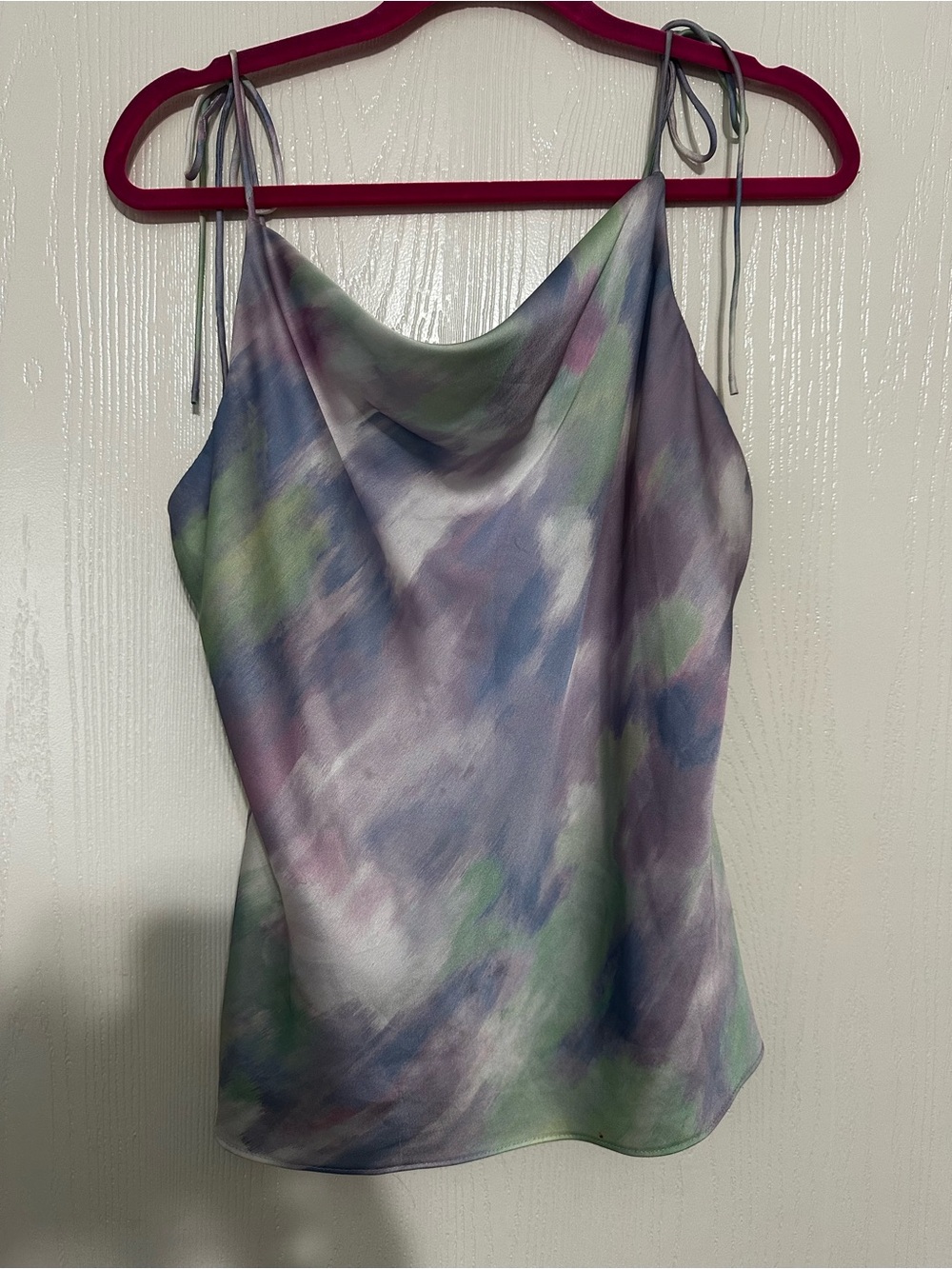 Skies Are Blue Tie-Shoulder Cowl Tank in Lavender, Green & Blue Wash